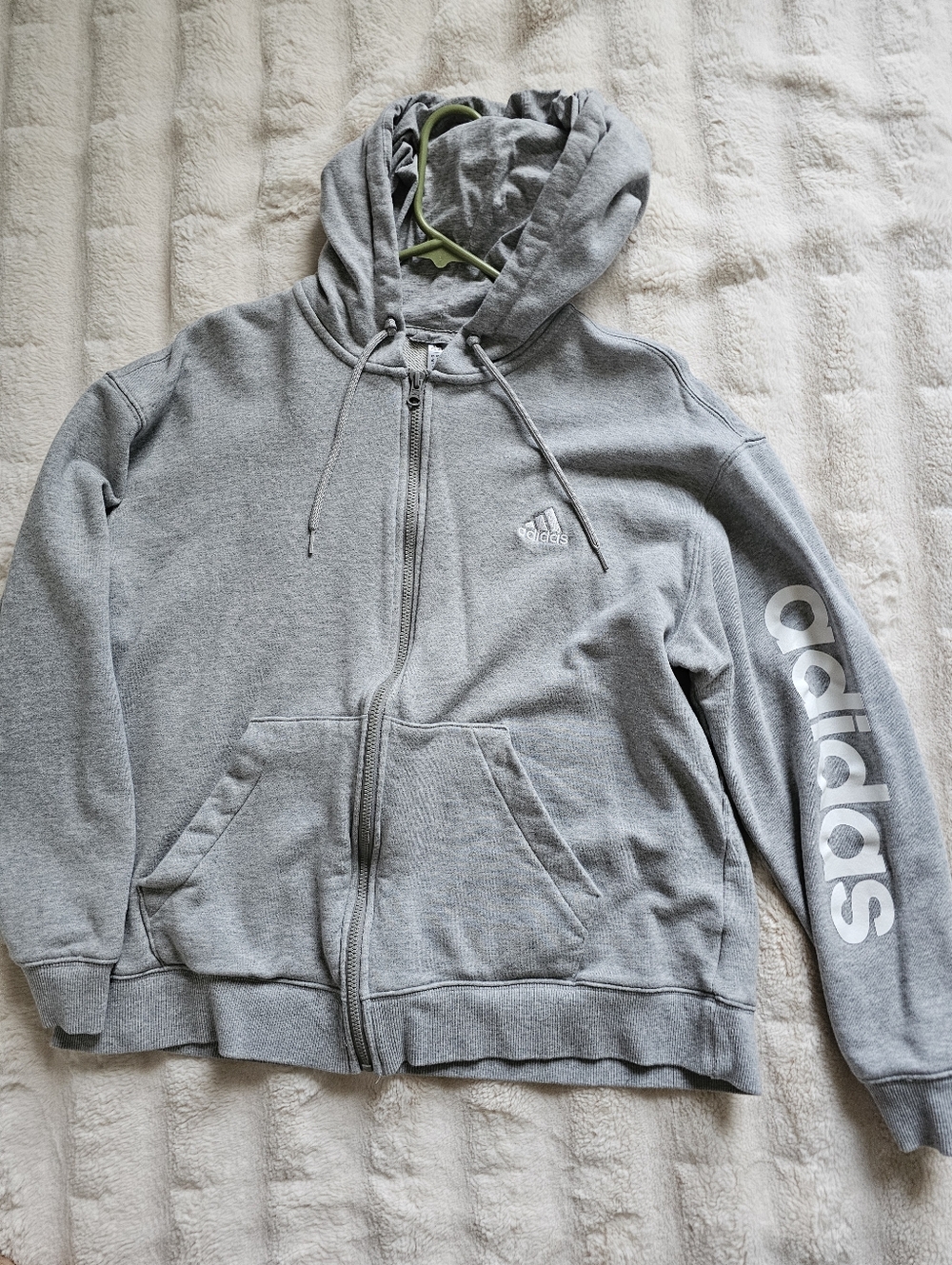 adidas Light Gray Full-Zip Hoodie with Sleeve Logo